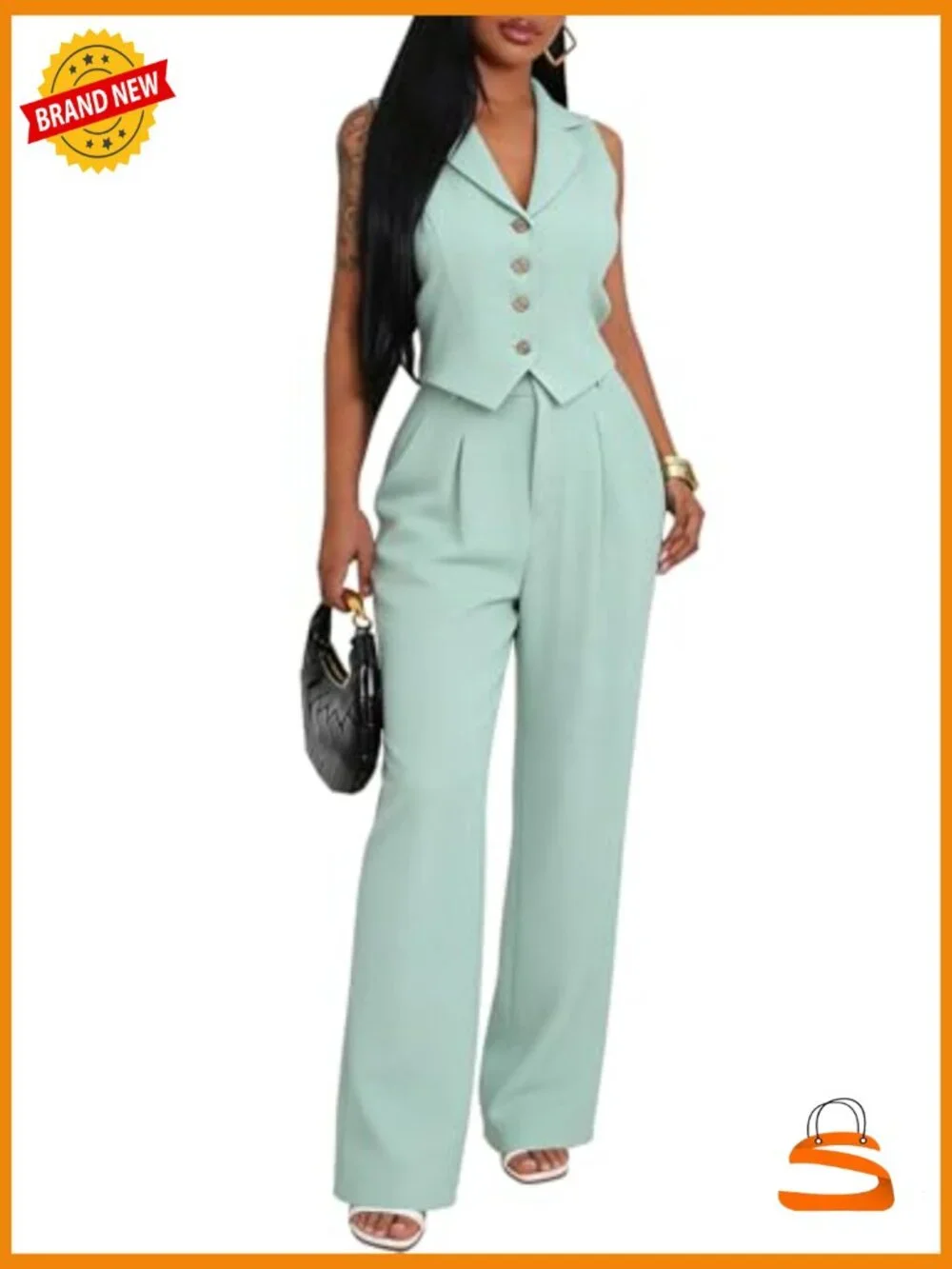 Vest Blazer Wide Leg Pants 2 Piece Set Sleeveless Matching Suit